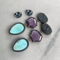 Dendritic Agate, Sapphire and Lavender Turquoise Earrings